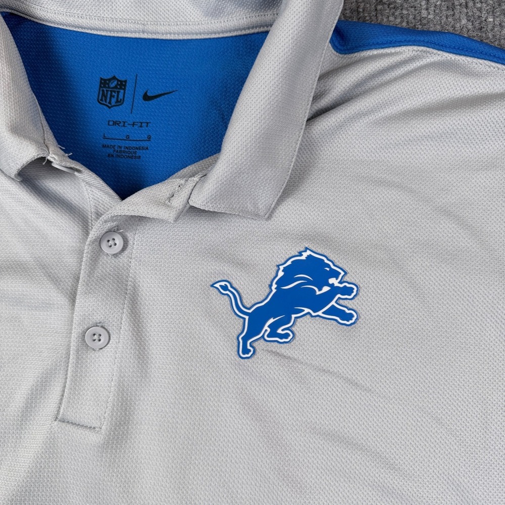 Nike Detroit Lions Polo Shirt Mens L Blue Gray Striped Dri Fit NFL Football - Picture 8 of 11
